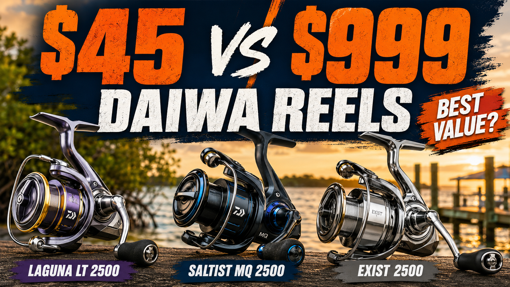 Daiwa Laguna LT 2500, Saltist MQ 2500, and Exist 2500 spinning reels compared from $45 to $999 for inshore saltwater fishing.